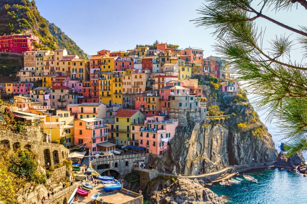 houses, cliff, sea, italy, cinque terre, nature, mediterranean, liguria, village, travel, vacations, summer, water, hills, mountain, city, italian, colorful, architecture